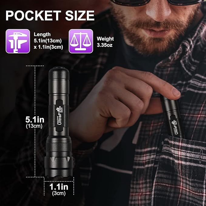 ULTRAFIRE Black Light UV Flashlight, Super Power UV 395-405 nm LED WF-502B Blacklight Flashlights for Leak Detector, Pet Urine Stain, Bed Bug Not Included Batteries