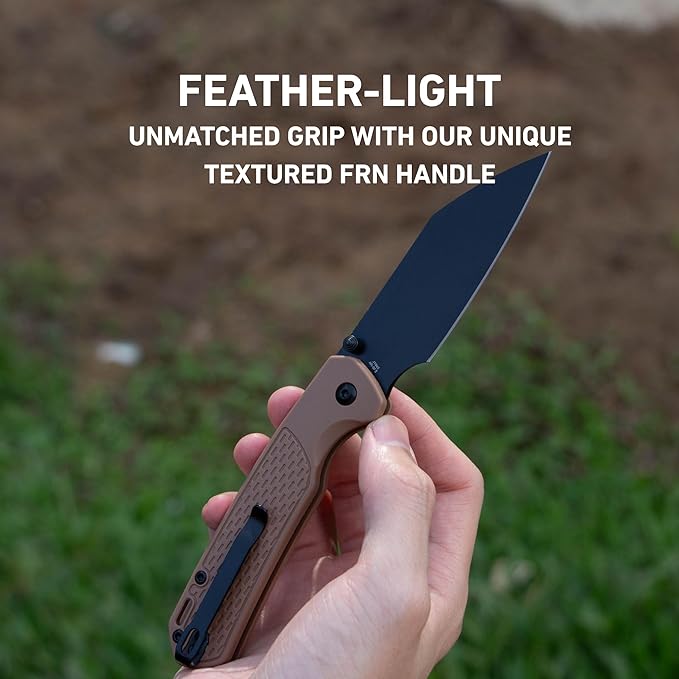 CJRB Pyrite-Light Pocket Knife, 3.34'' Upgraded AR-SFII Steel Blade FRN Handle, Sharp EDC Knives for Camping Survival Hiking(J1945 Brown)