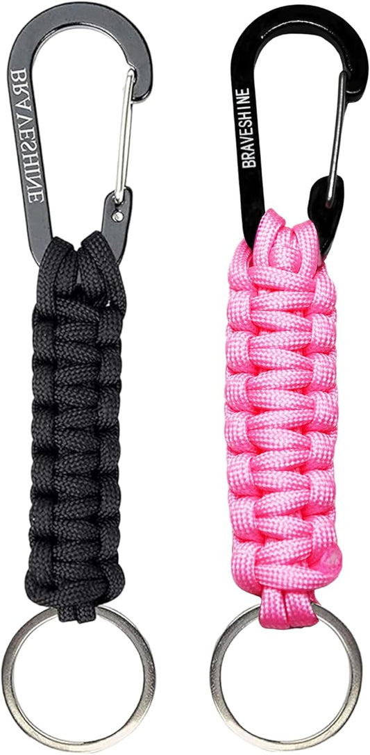 BRAVESHINE Paracord Keychain Carabiner Clip, D Ring Lanyard Hanger Stroller Hook for Water Bottle, Key, Backpacks, Men, Women