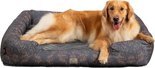 Furry's Paradise Foam Cuddler Waterproof Bolster Pet Bed with Reversible Cushion, Recycled Fibers and Non-Slip Bottom. (in The Clouds, Orthopedic Medium)
