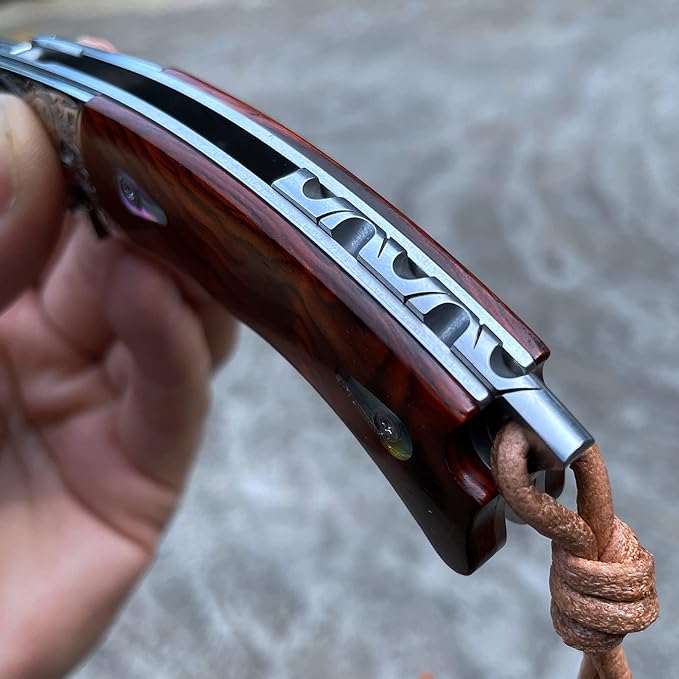 Handmade knife Japanese VG10 Damascus Steel Folding Knife,Rosewood Liner Lock Handle,EDC Pocket Knives for Men Outdoors Camping Fishing