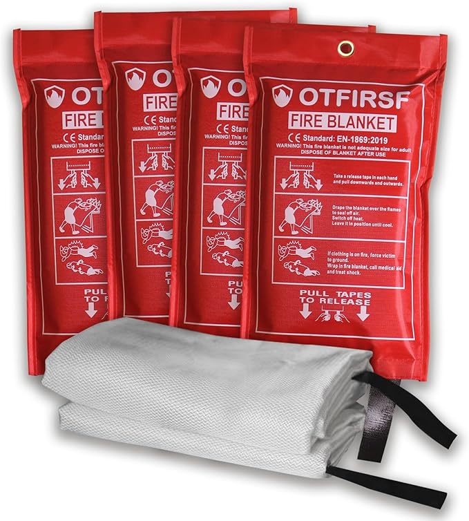 Emergency Fire Blanket for Home and Kitchen- White-B 4Pack 39.3"x39.3" Fiberglass Fire Blankets Emergency for House Fireplace, Grill, BBQ,Camping Car,Ship,Warehouse Emergency Survival Safety