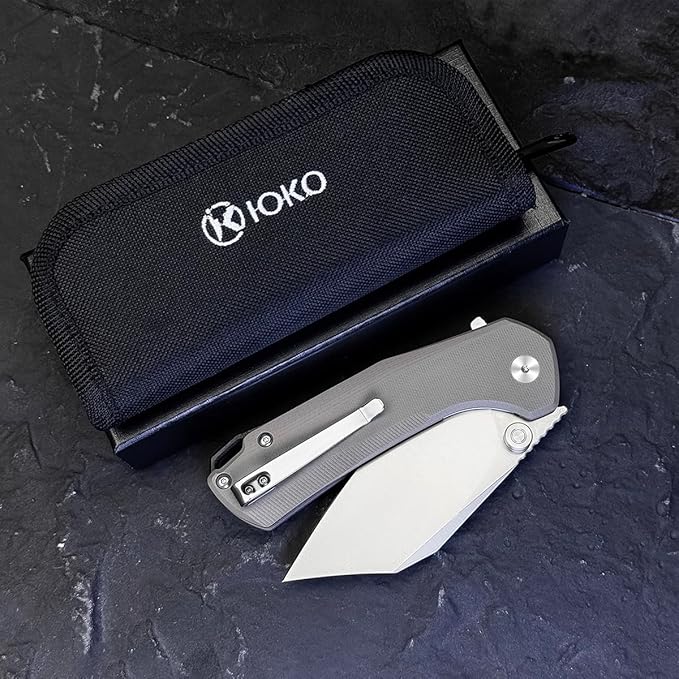 ioko Folding Pocket Knife, 3.5-Inch D2 Steel Blade, G10 Handle, EDC Camping Survival Knife with Clip (Brown)