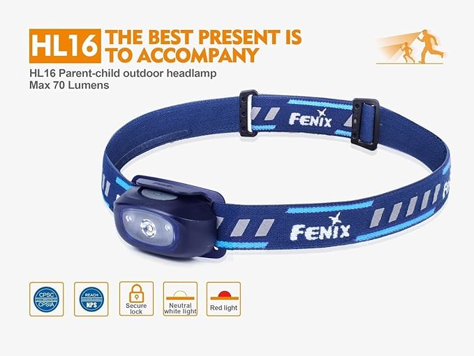 Fenix HL16 70 Lumen LED Headlamp for camping/hiking kids/children with EdisonBright AA Alkaline battery (Purple)