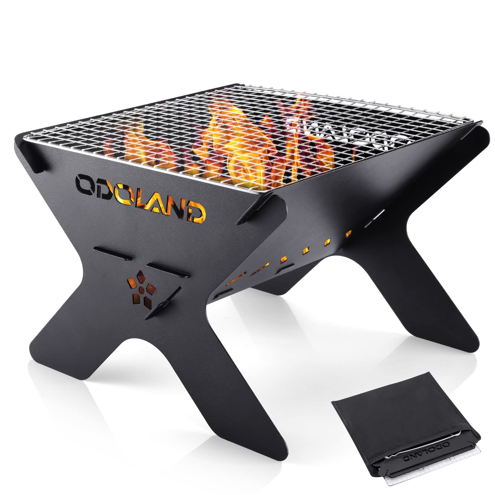 Odoland Camping Campfire Grill, Portable Folding Charcoal Grills, Backpacking BBQ Grill, Heavy Duty