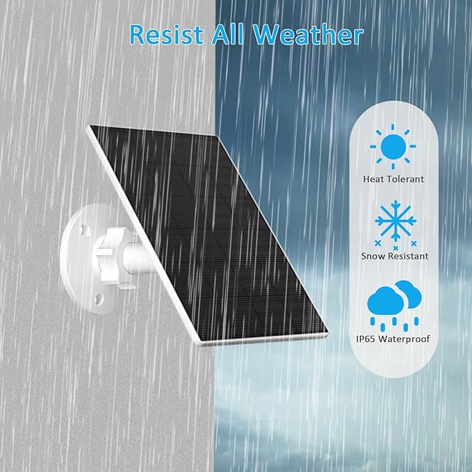 2W Solar Panel for Security Camera Outdoor, USB/USB-C Charger with IP65 Waterproof, 360° Adjustable Mount & 7.2ft Cable, Compatible with Rechargeable Battery Cameras (2 Pack, White)