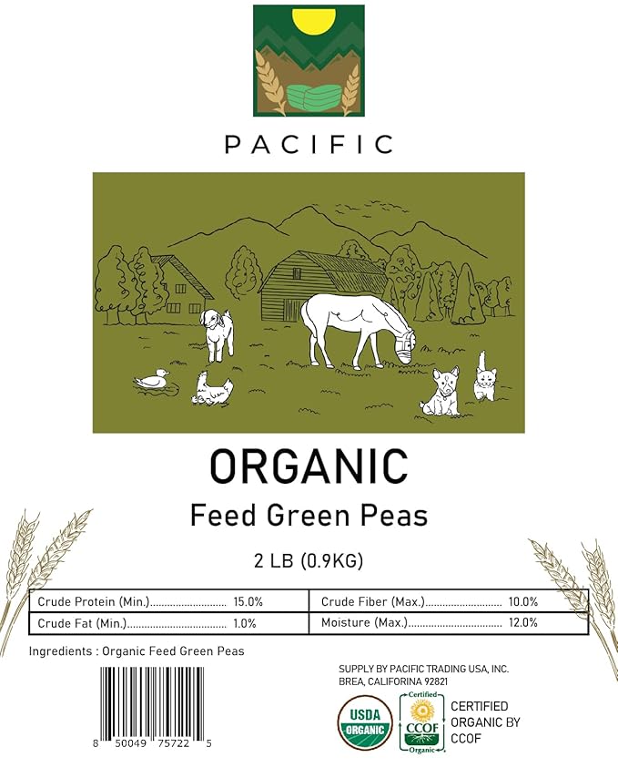 Pacific Organic Petfood Organic Whole Green Pea - Dried Green Peas | Rich with Fiber & Minerals | USDA and CCOF Certified | Packed in USA | 2Lbs
