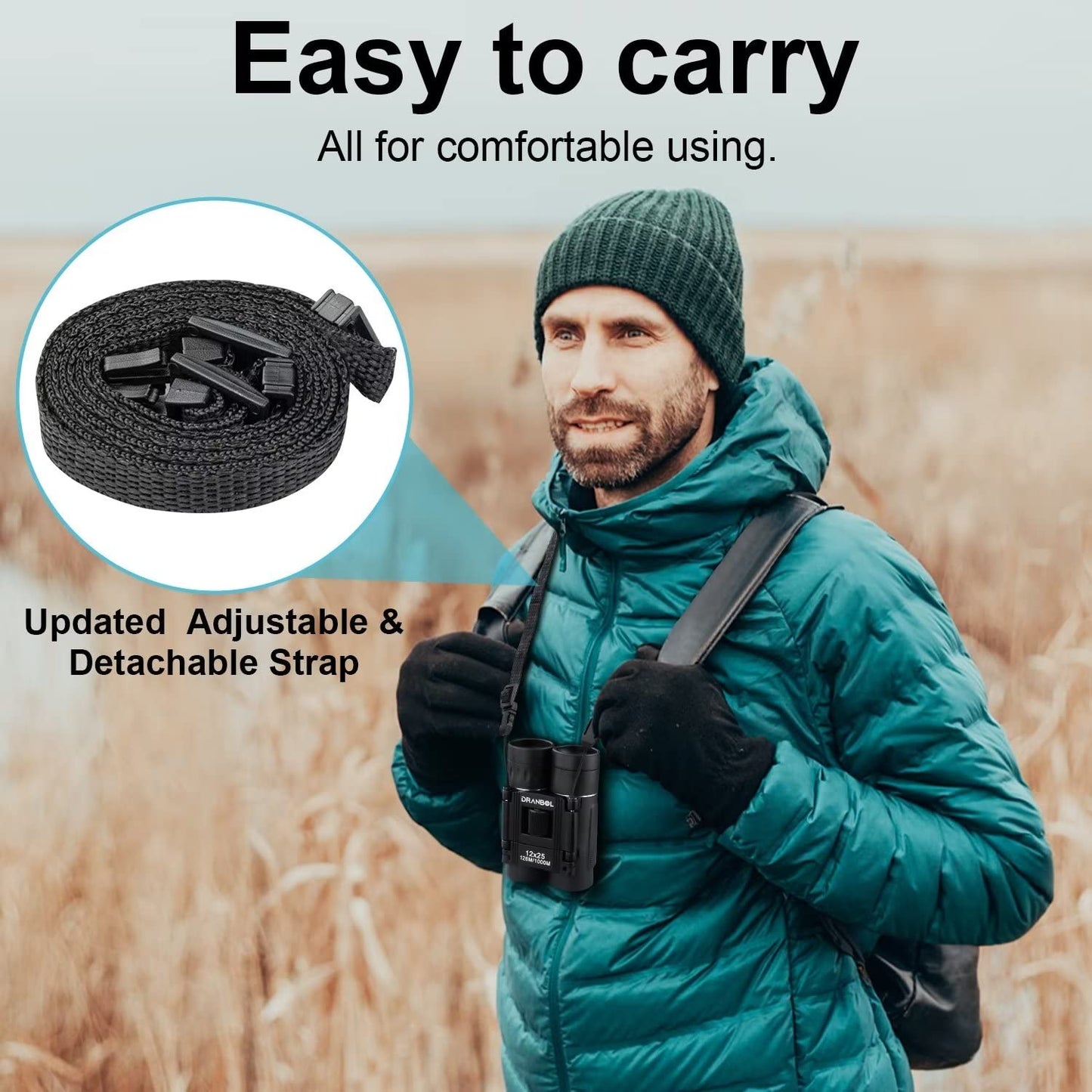 DRANBOL 12X25 Mini Pocket Binoculars for Adults Kids, Small Compact Binoculars for Bird Watching