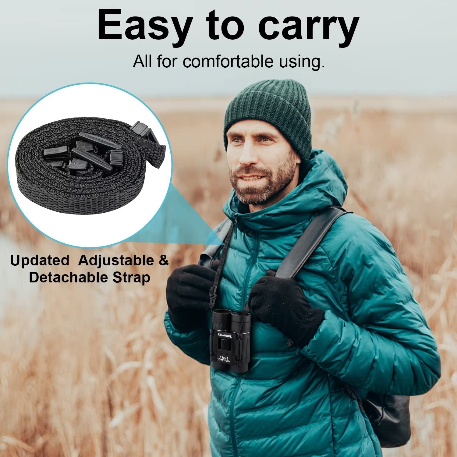DRANBOL 12X25 Mini Pocket Binoculars for Adults Kids, Small Compact Binoculars for Bird Watching