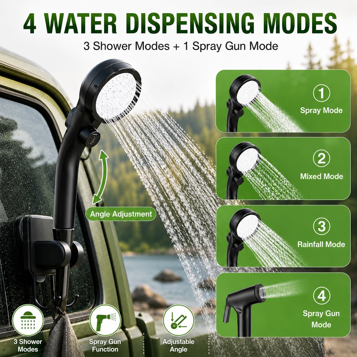 ELZONYX Portable Shower for Camping, 6000mAh Rechargeable Camping Shower with Intelligent LED
