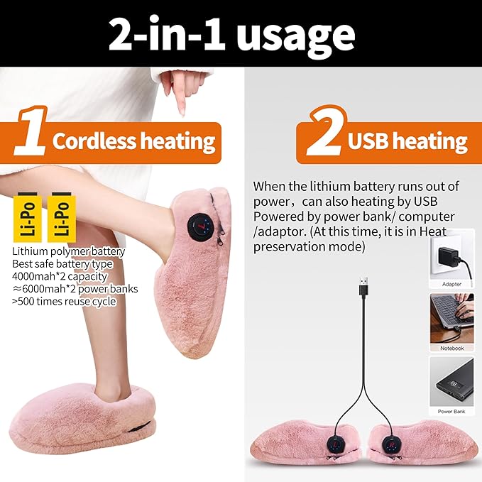 Rechargeable Walking Foot Warmer for Cold Feet, Cordless Graphene Heated Boots for Women Indoor, 4-8 Hours Heat, Washable & Removable, Electric Heated Slippers