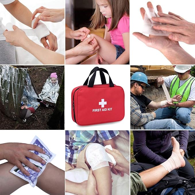 First Aid Kit - 230 Piece - for Car, Home, Travel, Camping, Office or Sports | Red Bag/Reflective Cross, Fully Stocked with Essential Supplies for Emergency and Survival