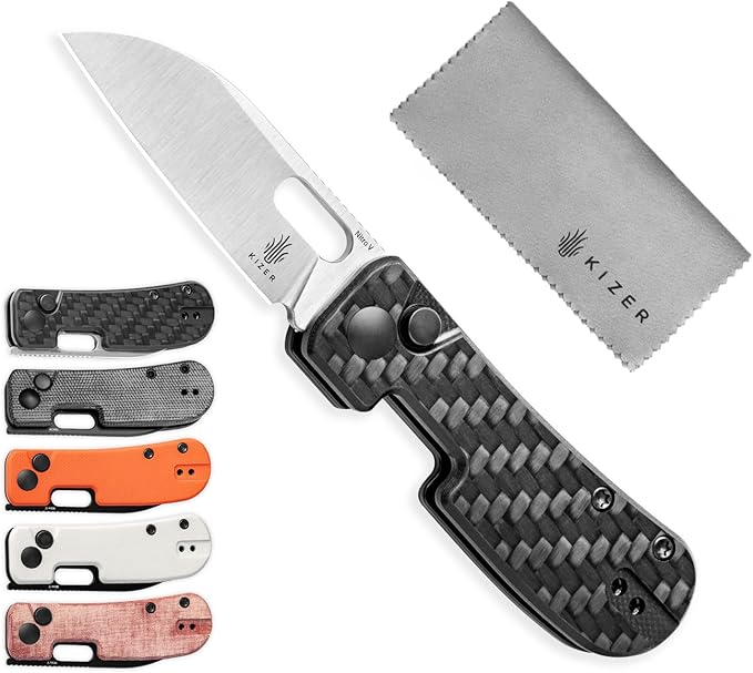 Kizer Banish Pocket Knife, 2.3 In Nitro-V Steel Blade Mini Folding Knife for Men Women G10 & Carbon Fiber Handle Hunting Knife with Pocket Clip Outdoor Indoor Survival EDC Knife, V2676A1
