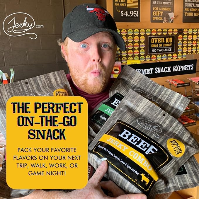 Jerky.com Beef Jerky Combo - Featuring Flavors Hot, Teriyaki, Original, Sweet & Spicy, Black Pepper - Gourmet Snack Gift for Men (5 Flavors - 2.5 oz. bags)