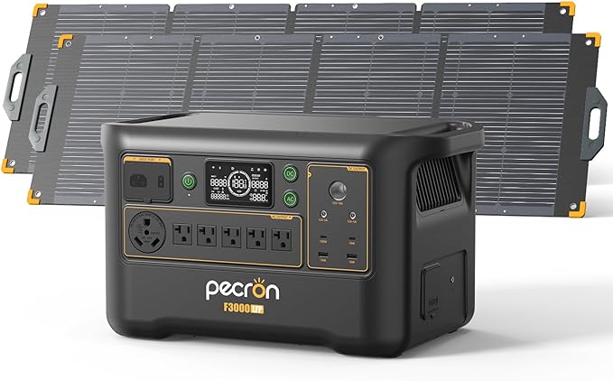 Pecron Portable Power Station F3000LFP with 200W Solar Panel*2, 3072Wh Solar Camping Generator can expand to 9216Wh, 3600W Solar Generator for RV, Home Use, CPAP