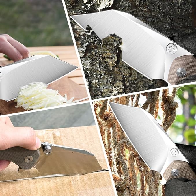 ioko Folding Pocket Knife, 3.5-Inch D2 Steel Blade, G10 Handle, EDC Camping Survival Knife with Clip (Brown)