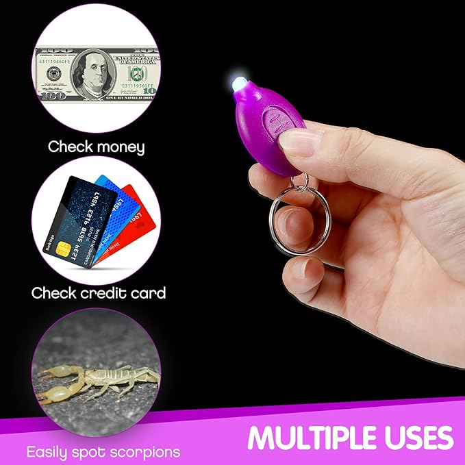 50 Pcs Mini UV LED Keychain Flashlight 395nm UV Light Black Light Keychain Flashlight Portable UV Keychain Flashlight for PET Urine Passport ID Card and Currency, UV Light Key Ring Light Torch