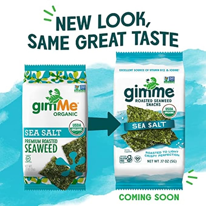 Gimme Seaweed - Sea Salt - 6 Count - Organic Roasted Seaweed Sheets - Keto, Vegan, Gluten Free - Great Source of Iodine & Omega 3?™s - Healthy On-The-Go Snack for Kids Adults (Pack of 2)
