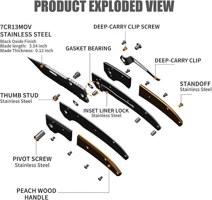 Harita Pocket Knife for Men, Folding Utility with Pocket Clip, Wood Handle EDC for Women with 3.4″ Black Steel Blade, Camping Knife, Hunting, Hiking - Father's Day Gift (Back, 3.4 inch Classic Blade)