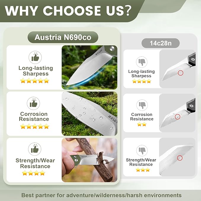 Folding Pocket Knife with Leather Sheath, 3.47" N690Co Premium Steel Blade G10 Handle Knives, EDC Small Folding Knife for Men Women, Outdoor Survival Camping Hiking Knife (Green)