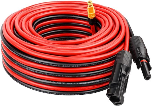 Solar to XT60 Extension Cable 10AWG 40FT Solar Connector to XT60 Adapter Cable for Solar Panel to Portable Power Station Solar Generator Battery Pack