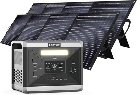 SolarPlay Power Station 2400W/2160Wh(Peak 4800W), Solar Generator With 2x200w Solar Panels, LFP Battery 4XAC Outlets 1.5Hrs Fast Charging Emergency Power for Home Camping Outdoor Battery Backup