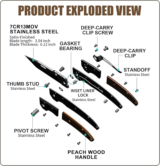 Vickay Pocket Knife, Folding Knife with Clip - 3.54??Tanto Blade, Wood Handle EDC Knife for Men & Women, Outdoor Camping, Tactical, Hiking, Survival - Father?™s Day Gift (Satin Silver)