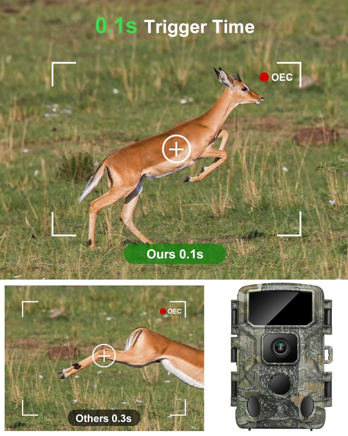 KJK Trail Camera 4K 64MP WiFi Bluetooth Game Camera, Night Vision Wildlife Hunting Camera, 0.1s