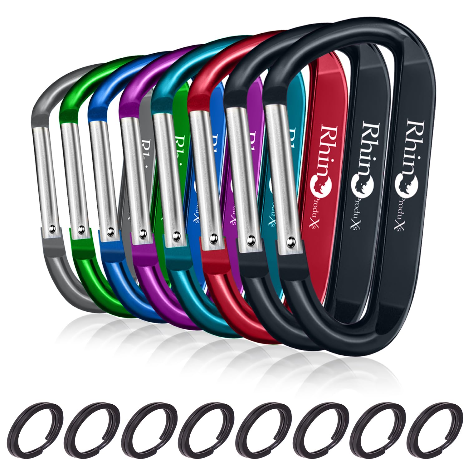 Rhino Produxs 8PCS Lightweight Snap Carabiner Clips D Ring Shape