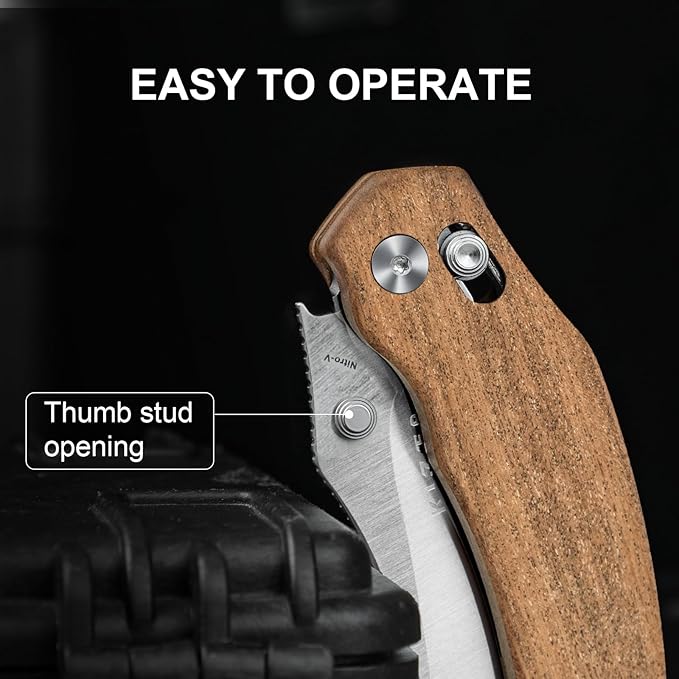 Kizer Bulldog Pocket Knife, 3 In Nitro V Blade Folding Knife Mkuruti Wood Handle Camping Hunting Knife with Reversible Clip, Clutch Lock Small EDC Knives for Men Women V3672A2