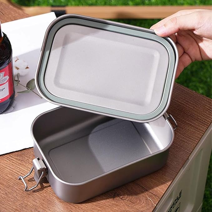 800ml Titanium Lunch Box with Leak-Proof Lid Camping Cookware Lightweight Outdoor Cooking Pan for Backpacking Hiking Picnic & Travel RT038T (without handle)