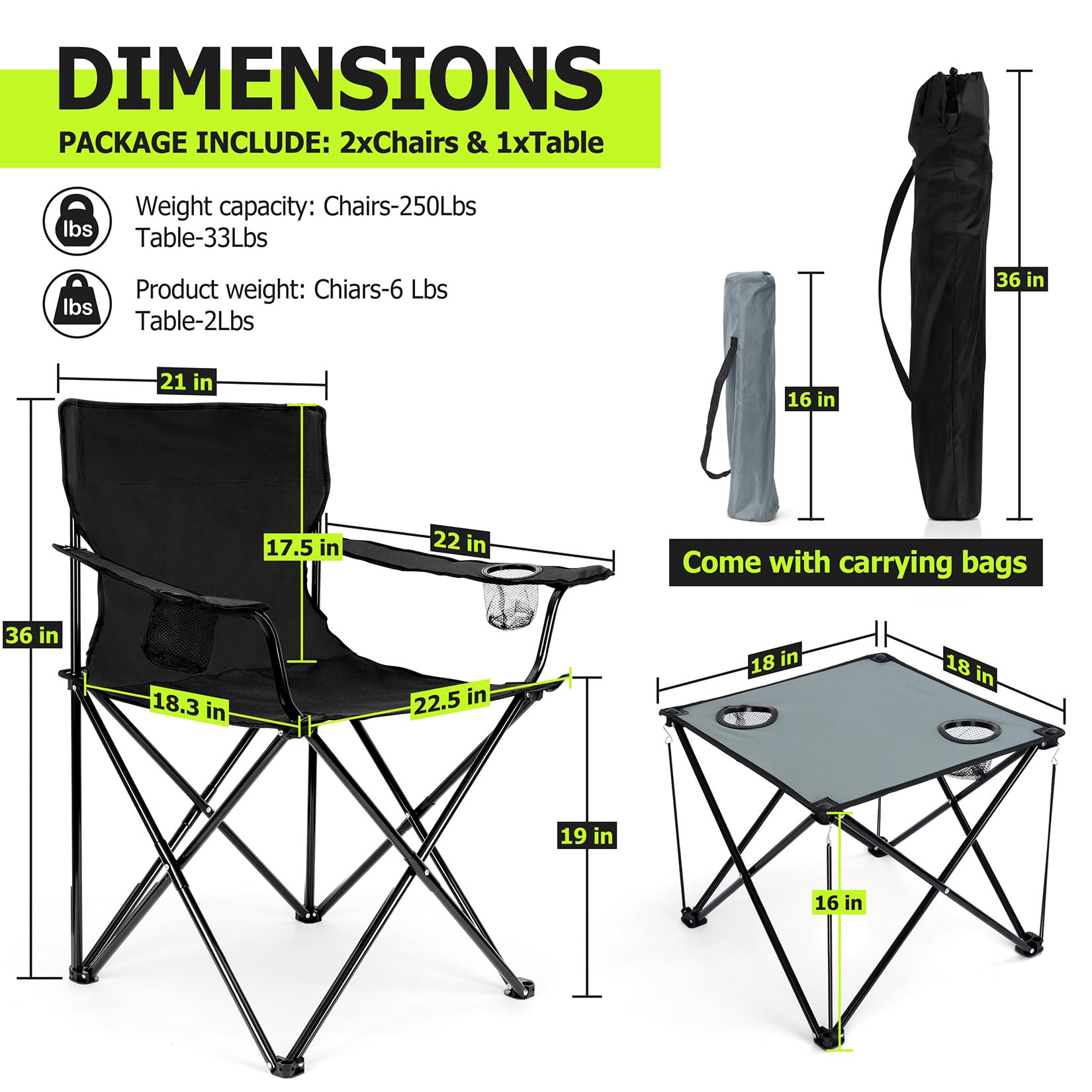 Joyfair Camping Lawn Chairs & Table Set, Large Beach Chairs for Outside