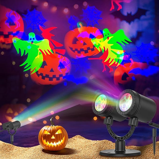 Halloween Projector Outdoor Waterproof Dynamic with Glowing Spiders Bats Waterproof Double Head Halloween Projector Lights Holiday for Decoration Yard Wall Party