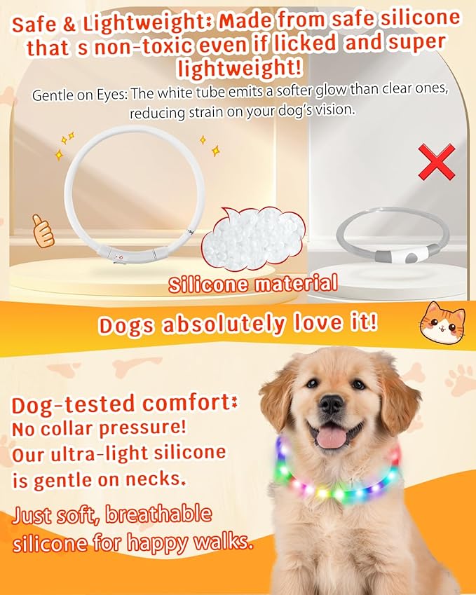 Led Dog Collar【LED Brightness Increased by 83%】 OGURIYA USB-C Rechargeable Dog Necklace Light, Pet Safety Collar Makes Your Beloved Dogs Be Seen at Night for Small Medium Dogs 13.78in Length(35CM)