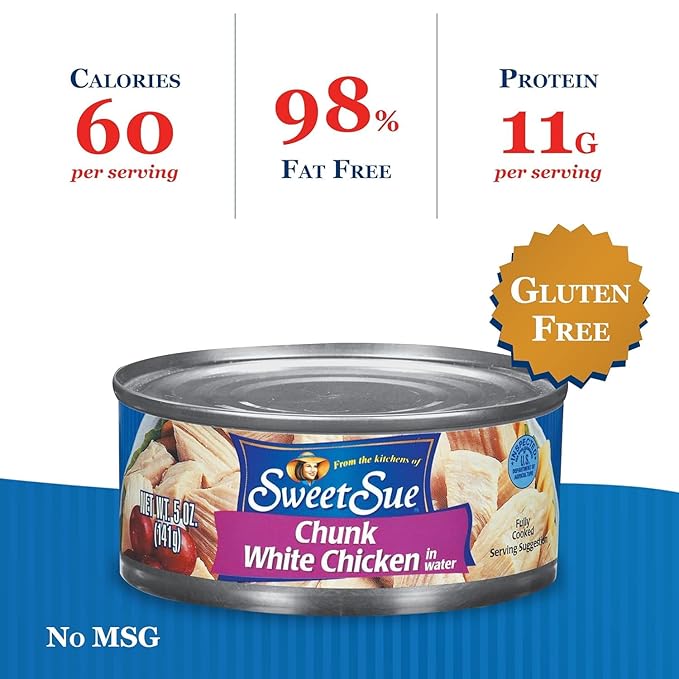 Sweet Sue Chunk White Chicken in Water, 5 oz Can (Pack of 1) - 11g Protein per Serving - Gluten Free, Keto Friendly - Great for Snack, Lunch or Dinner Recipes