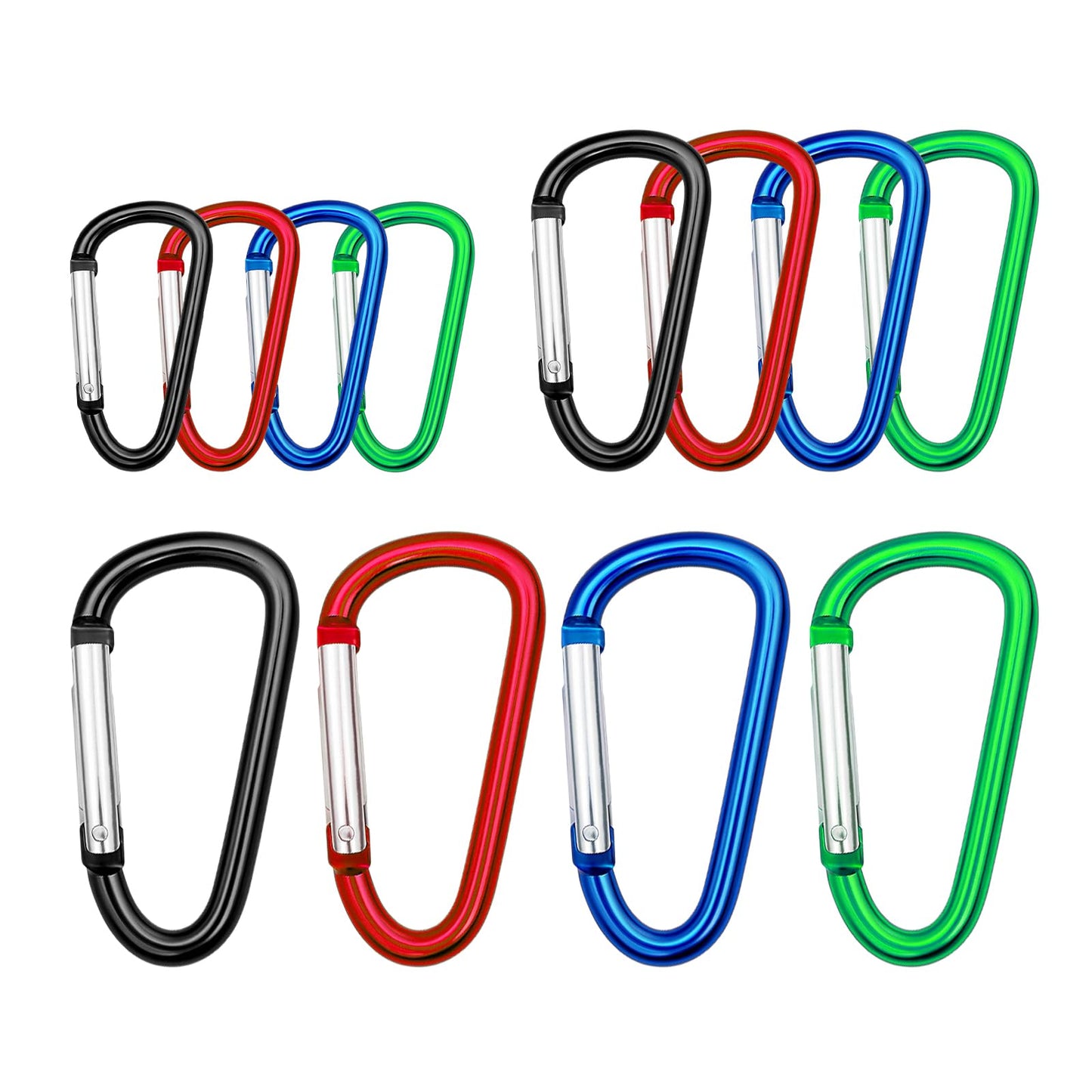 Carabiner Clip Multi Size Pack, Aluminum Carabiner Includes Small 2 Inch Carbineers, Medium 2.3" D