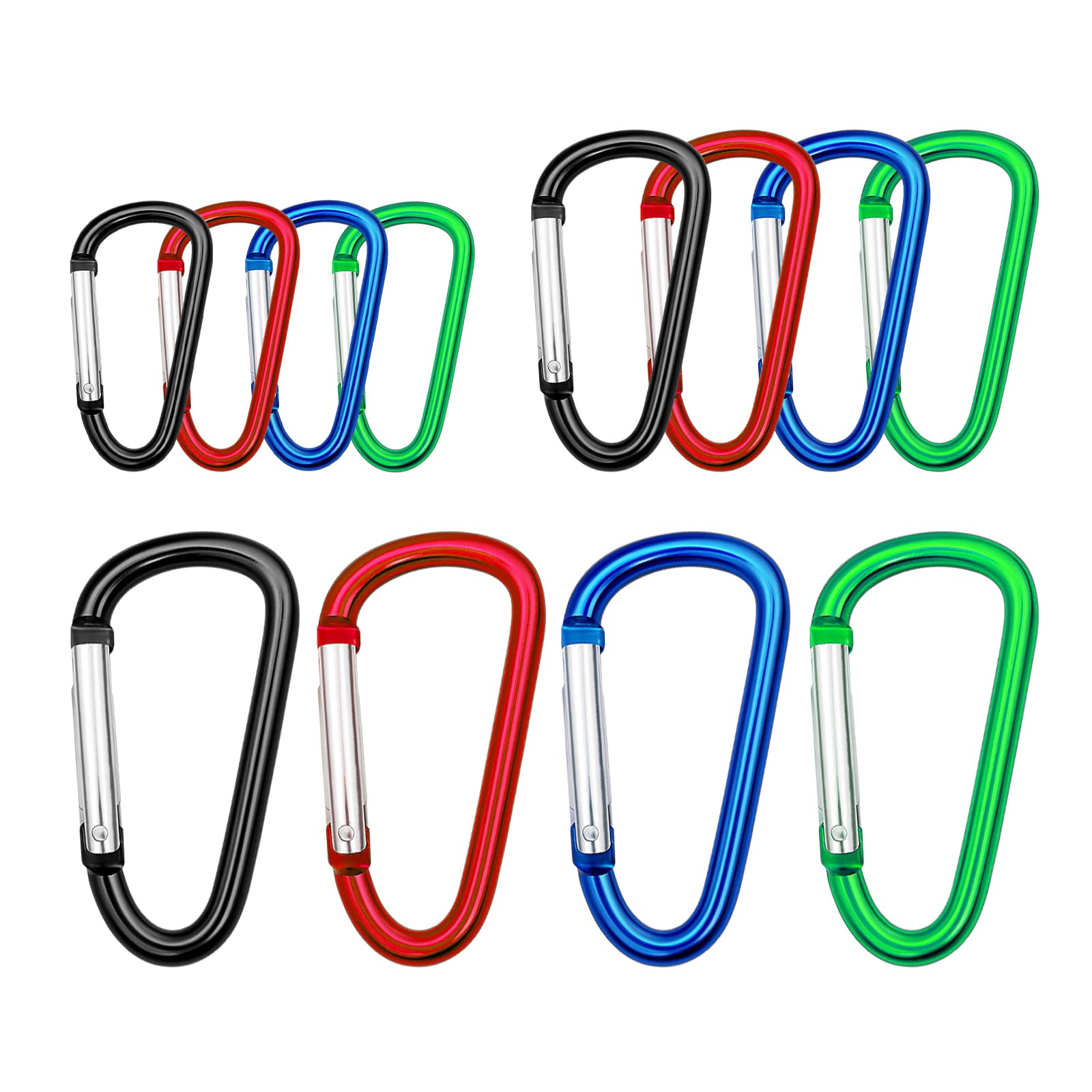 Carabiner Clip Multi Size Pack, Aluminum Carabiner Includes Small 2 Inch Carbineers, Medium 2.3" D