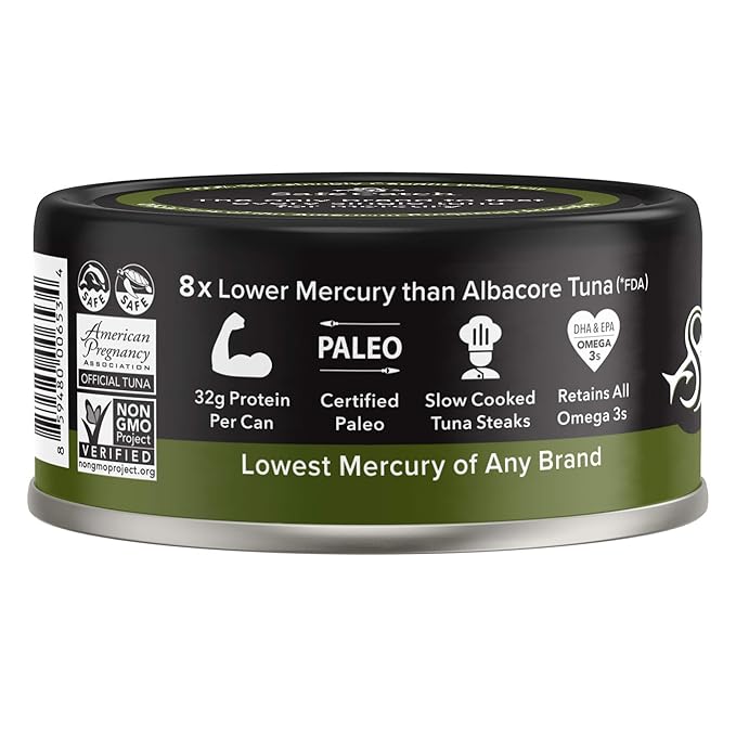Safe Catch Wild Ahi Yellowfin Tuna Fish Canned, Wild Caught, Lowest Mercury, Lean Protein, Omega 3, Gluten-Free, Kosher, in Avocado Oil, Pack of 6