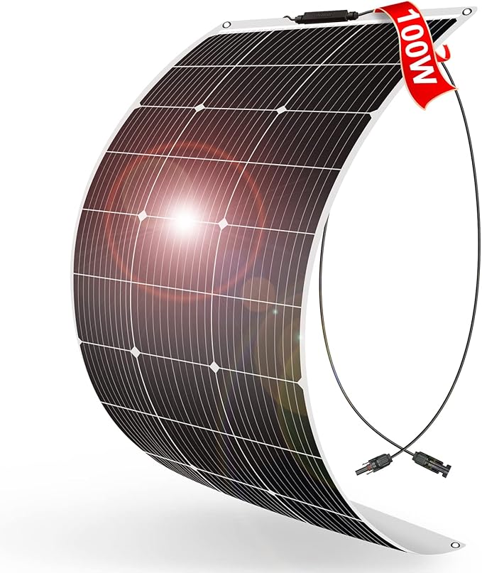 DOKIO 100W 18V Flexible Solar Panel 9BB Monocrystalline for 12V Battery Charging, Semi-Flexible ETFE Lightweight with MC4 for RV Marine Boat Camper Van Trailer Off-Grid Power