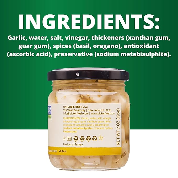 Pickerfresh Pickled Garlic | Gourmet Garlic Cloves | Simple Ingredients | Non-GMO, Gluten Free & No Artificial Color | 7 oz (6 Pack)