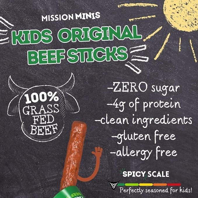 Mission Meats Kids Beef Sticks ??100% Grass Fed & Pasture Raised, Healthy Snacks for Kids, Sugar Free Protein, Gluten & Nut Free, Individually Wrapped, Mini 0.5oz 24ct Bag (Pack of 2)