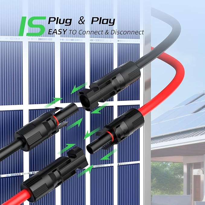 50FT 12AWG Solar Panel Extension Cable, Bateria Power 12 Gauge PV Wire with Female & Male Waterproof Connectors for RV, Photovoltaic Systems, Set of 2