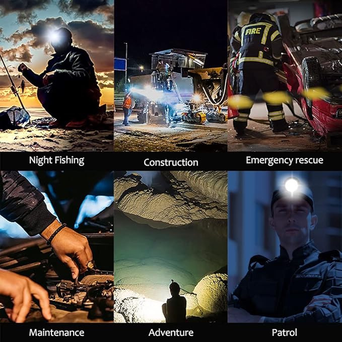 High Power Rechargeable Headlamp with One-Button Control, Long Range LED Miner Headlight, Adjustable Light Modes, Waterproof Head Torch for Camping, Hiking, Caving, Emergency Work Light