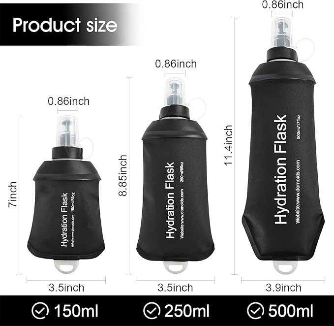 WILDREEDS 500ml Soft Flask, TPU Collapsible Soft Water Bottle for Hydration Pack, Running Vest, Folding Water Bottle for Hiking Cycling Climbing-2Pcs, Black
