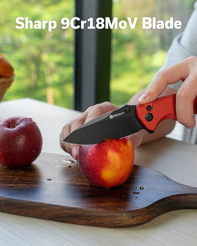 SENCUT Cybrix Folding knife, Pocket Knife with 3.46" 9Cr18MoV Blade Aluminum Handle, EDC Knife Reversible Clip for Men Women Camping Hunting Hiking (Red)