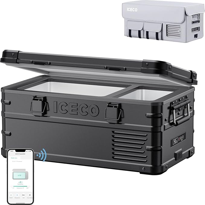 ICECO APL20 Portable Refrigerator with Cover, 21L Aluminum 12 Volt Freezer, Car Fridge with SECOP Nano Compressor, -4℉~68℉, 12V Electric Cooler Powered by AC/DC or Solar, for Vehicles, Travel