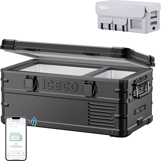 ICECO APL20 Portable Refrigerator with Cover, 21L Aluminum 12 Volt Freezer, Car Fridge with SECOP Nano Compressor, -4℉~68℉, 12V Electric Cooler Powered by AC/DC or Solar, for Vehicles, Travel