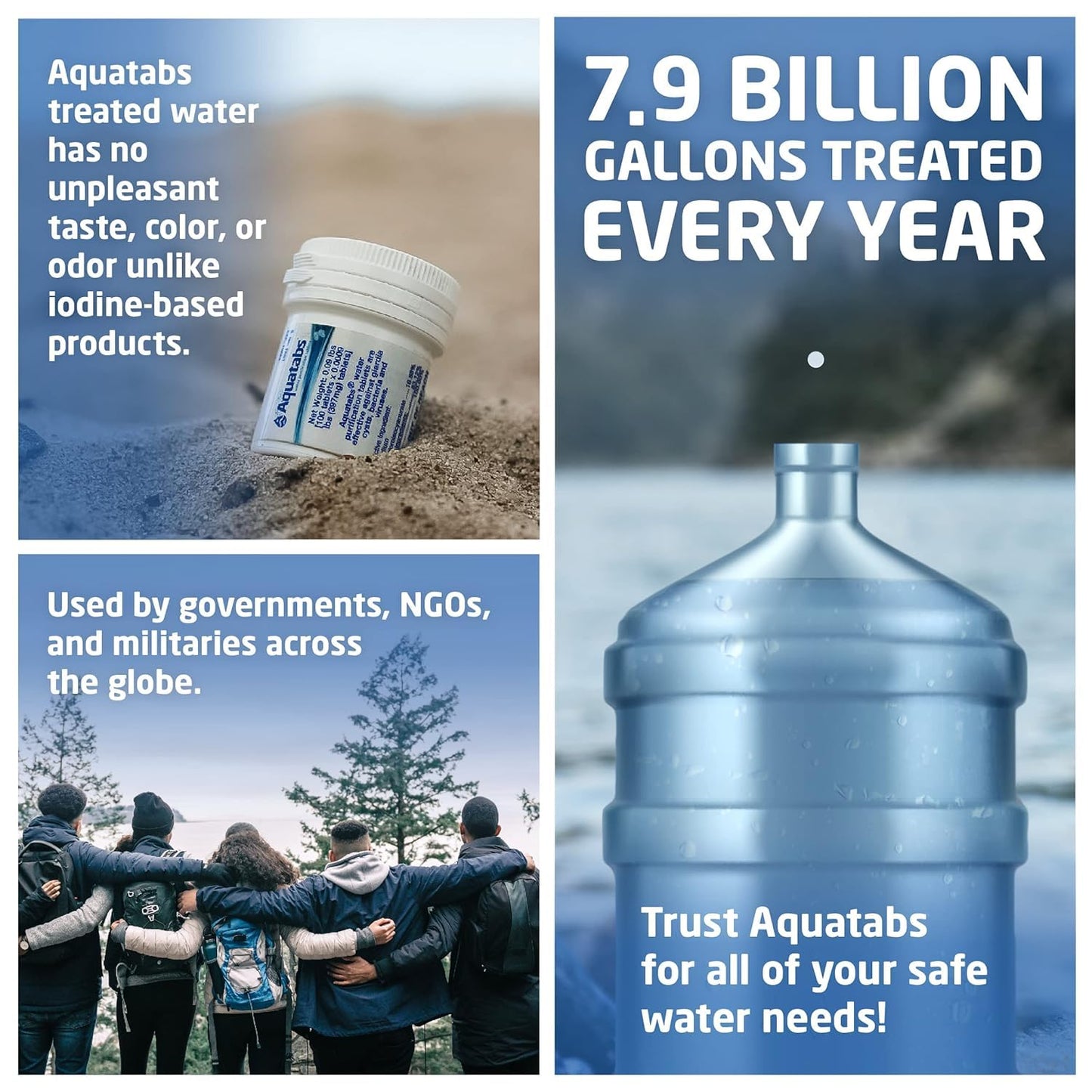 Aquatabs Water Purification Tablets (397mg, 100 Pack). Water Filtration System for Camping