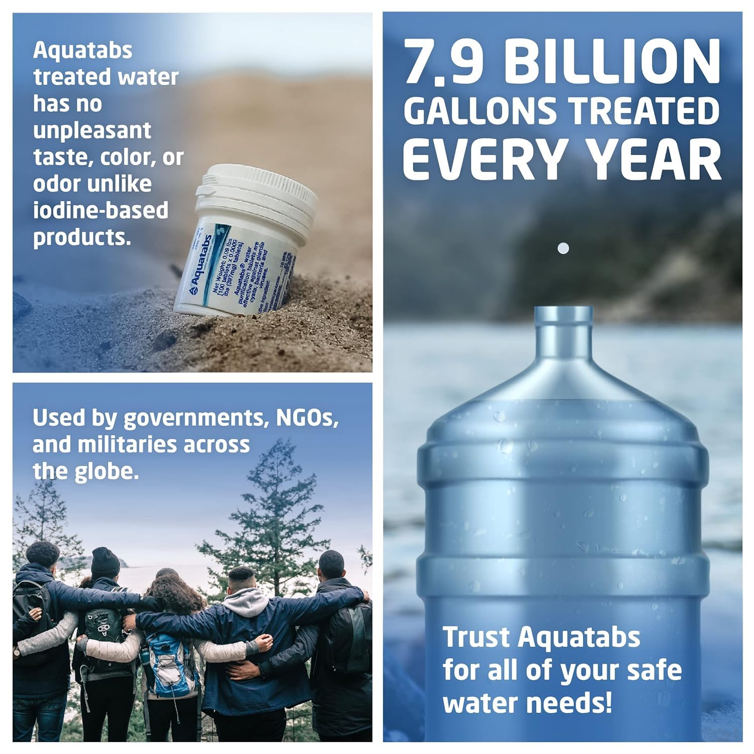 Aquatabs Water Purification Tablets (397mg, 100 Pack). Water Filtration System for Camping