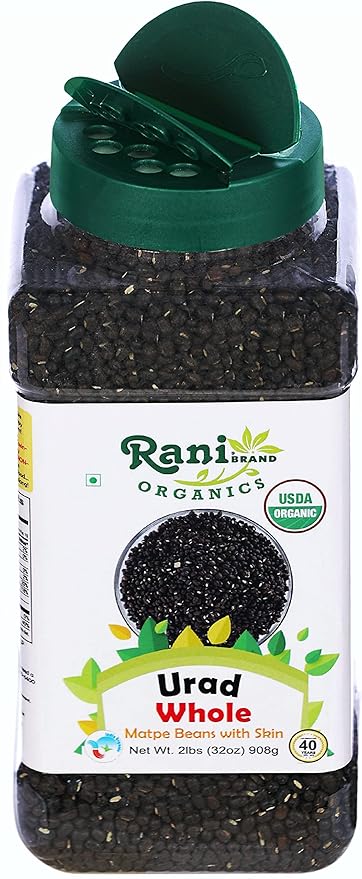 Rani Organic Urid/Urad Whole Black (Matpe Beans With Skin) Indian Lentils 32oz (2lbs) 908g PET Jar ~ All Natural | Vegan | Gluten Friendly | NON-GMO | Indian Origin | USDA Certified Organic